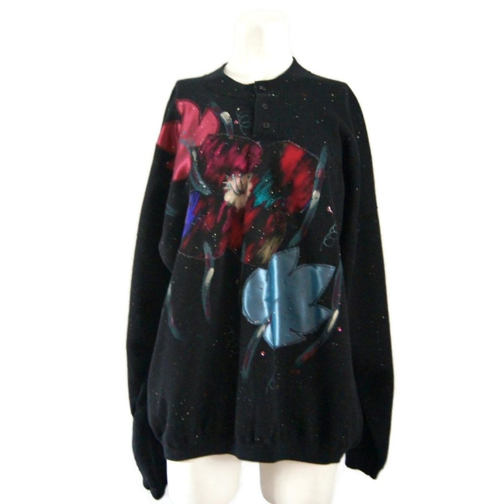 90s Bassett Walker Floral Sweatshirt Vintage BW Crewneck Sweater Jumper Pullover